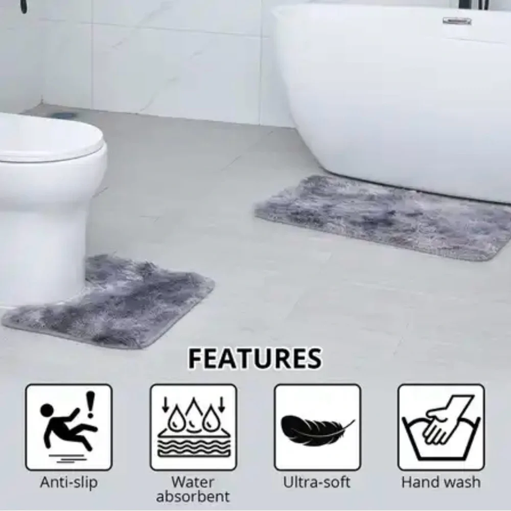Gray Two Piece Anti-Slip Bathmat Set. NWT